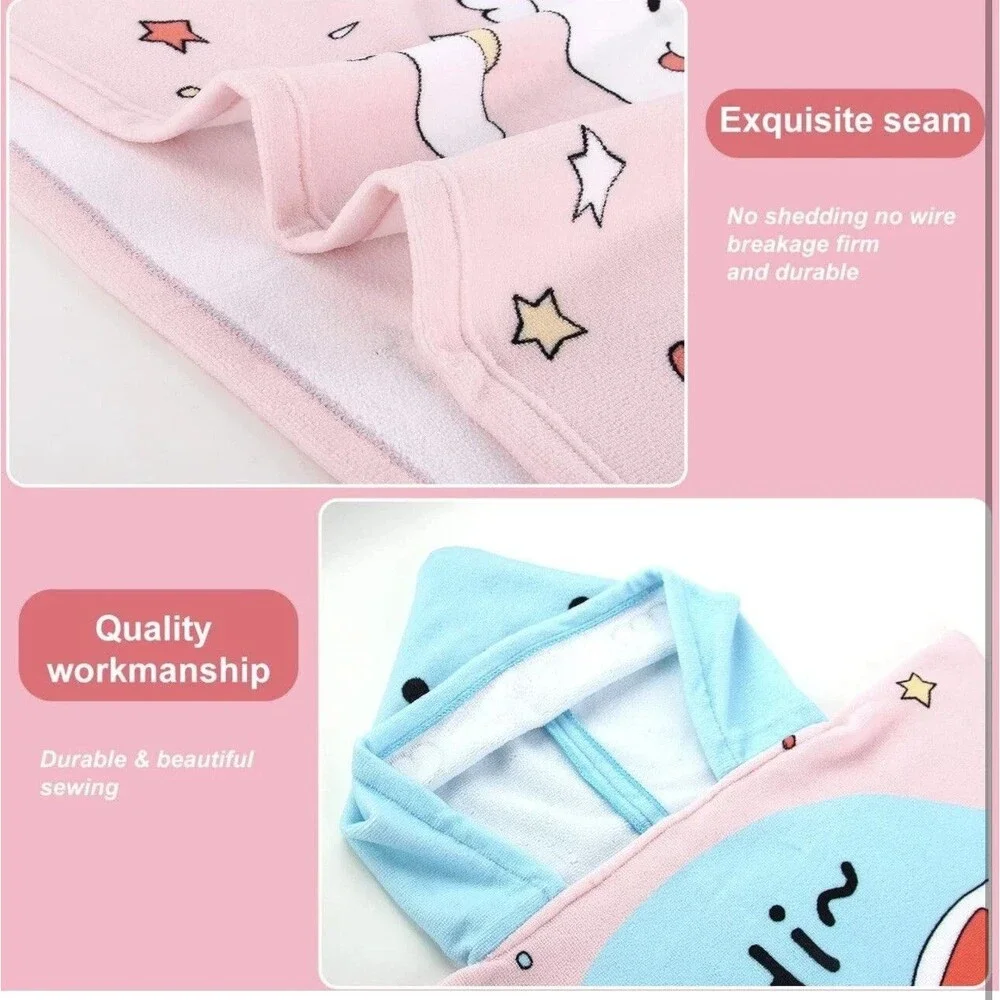 Kids Bunny Hooded Towel Pink Blue Microfiber Kawaii Rabbit Bath Beach Poncho 008